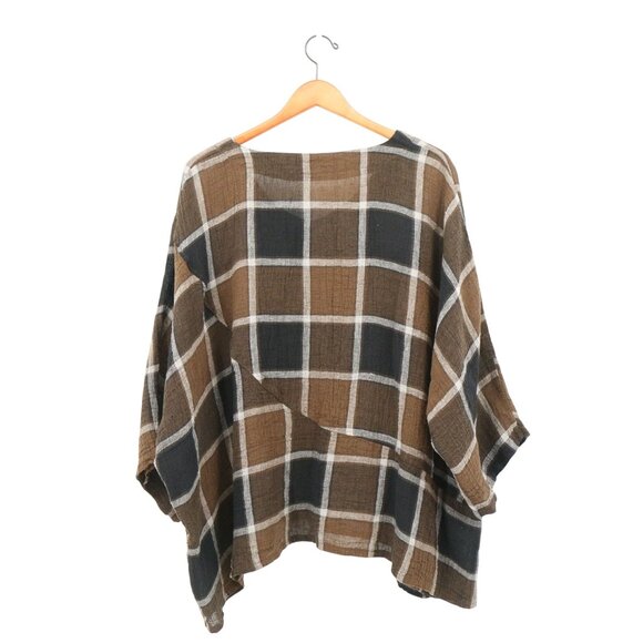 Transparente Windowpane Check Lagenlook Linen Blend Gauze Tunic Top O/S - Picture 5 of 5